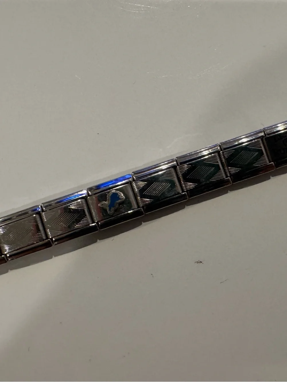 Stainless Steel Silver Tone Link Bracelet with Gold Accent